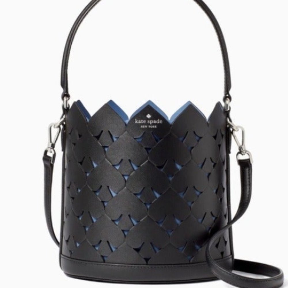 ♠️Kate Spade Dorit Black Leather Blue Bucket Crossbody New for Spring!
